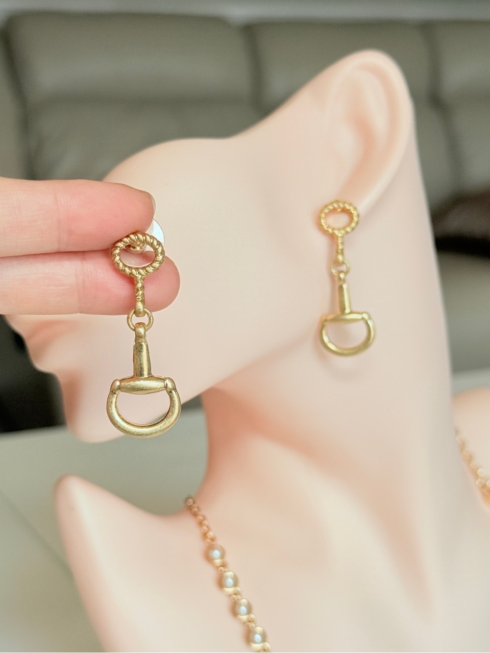 Gold Dangle Stirrup Earrings